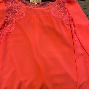 Hot pink long sleeve blouse w/ lace